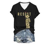 Générique Ours Resist Femmes Été Times Manches Courtes contre Cou Tendance Plage Vacances Vêtements Cloud Summer Tenues Vêtements pour Femmes, Noir , L