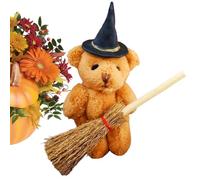 Générique Ours Sorcière Miniature - Thème Halloween Miniature Ours Sorcière - Accessoire Saisonnier pour Scènes Effrayantes avec et Balai pour Maison Chambre Étagère
