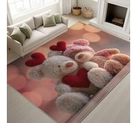 Générique Ourson Cœurs Couple Doux Tapiss Mignon Illustration Doux Coloré Cartoon Réaliste Imprimé Tapis Mignon Saint-Valentin Romantique Lavable Tapis de Antidérapant Rose pour Chambre 60 x 180 cm