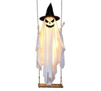 Générique Outdoor Swing Ghost 120cm Hanging Halloween Decor with Light | Eerie Swinging Ghost With Built-in Light For Spooky Yard Displays. Weather-resistant Silk For Porches, Trees, And Gardens.