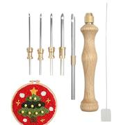 Générique Outil de Punch Needle,Aiguille Punch Needle Manche en Bois - Kit Point de Croix Réglable pour Débutants Tissage Tapis Laine Artisanat