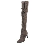 Générique Over Fashion The Knee Solid Toe Heels Chaussures Couleur Femmes Bottes Thin Pointed High bottes pour femmes Bottine Femme Noir Cuir (Dark Gray, 41)