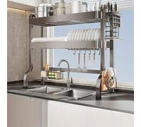 Générique Over-Sink Dish Drainer Rack - 2-Tier Gunmetal Gray, Adjustable 3 Positions, Large Capacity for 33In Kitchen Space Saver, Sturdy Stylish Dish Drying Solution,5549 Gun Gray Double La
