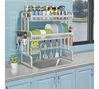 Générique Over-Sink Dish Drainer Space-Saving Kitchen Dish Rack with Drain Tray Suitable for Over-Sink and Countertop Dish Drainers,Double-Layer Full Set-85Cm/33In