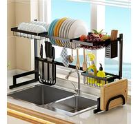 Générique Over Sink Dish Rack - Large Capacity Rust-Proof Kitchen Dish Drying Rack, Space-Saving Organizer for Countertop, Durable Black Dish Drainer Storage Solution,5691 91Cm