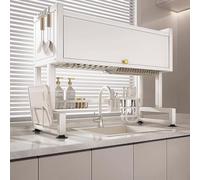 Générique Over-The-Sink Dish Drainer Sliding-Pull Kitchen Dish Drainer Made of 304 Stainless Steel Perfect for Countertop Storage,White-55Cm/21In