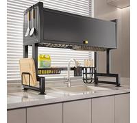 Générique Over-The-Sink Dish Drainer Sliding-Pull Kitchen Dish Drainer Made of 304 Stainless Steel Perfect for Countertop Storage,Black-75Cm/29In