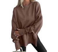 Générique Oversize Sweatshirt for Women Trendy Side Slit Thumb Y2k Hole Crewneck Sweatshirts Comfy Loose Pullover 2026 New (Brown,TTG)