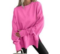 Générique Oversize Sweatshirt for Women Trendy Side Slit Thumb Y2k Hole Crewneck Sweatshirts Comfy Loose Pullover 2026 New (Rose Red,TTG)