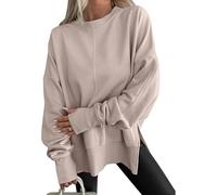 Générique Oversize Sweatshirt for Women Trendy Side Slit Thumb Y2k Hole Crewneck Sweatshirts Comfy Loose Pullover 2026 New (Khaki,TG)