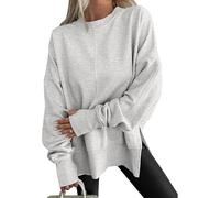 Générique Oversize Sweatshirt for Women Trendy Side Slit Thumb Y2k Hole Crewneck Sweatshirts Comfy Loose Pullover 2026 New (Light Grey,TTG)
