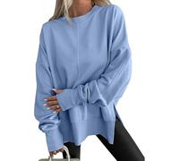 Générique Oversize Sweatshirt for Women Trendy Side Slit Thumb Y2k Hole Crewneck Sweatshirts Comfy Loose Pullover 2026 New (Light Blue,TTG)