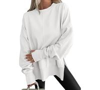 Générique Oversize Sweatshirt for Women Trendy Side Slit Thumb Y2k Hole Crewneck Sweatshirts Comfy Loose Pullover 2026 New (White,TG)