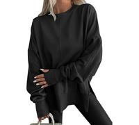Générique Oversize Sweatshirt for Women Trendy Side Slit Thumb Y2k Hole Crewneck Sweatshirts Comfy Loose Pullover 2026 New (Black,M)