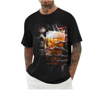 Générique Oversize Tee Shirt Homme Tête De Mort T-Shirts à Manches Courtes Teeshirt Imprimé Tshirt Col Rond Grande Taille Vetement Fin Cut Ete Habit Bière 5XL
