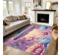 Générique Ovni Fleur Tapis 120x170 Lavable, Ultra-Fin Poil Ras Doux Fleurs Vaisseau Spatial Sci FI Moquette Salon, Chambre, Cuisine, Decoration Salle Carpet, Antidérapant