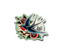 Générique Pack AUTOCOLLANTS Stickers Vinyle 'Hirondelle Old School' - Résistant à l'Eau et UV - Style Tatouage Vintage déco tattoo rose couleurs 8cm
