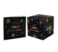 Générique Pack comprenant 1 Tirelire urne avec 1 Livre d'or Joyeux Anniversaire - Merci - Multicolore noir REF/9030-9031N
