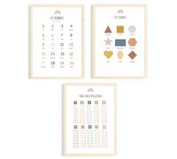 Générique Pack de Posters Éducatifs Enfants - Lot de 3 Posters A4 | Nombres, Formes, Tables de Multiplication | Apprentissage Ludique & Coloré | Décoration Chambre Enfants - Idéal 3-8 ans
