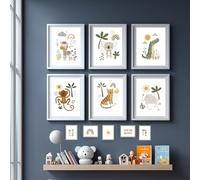 Générique Pack Décoratif Jungle, 6 Affiches A4 et 5 Mini Posters 10x15 cm, Papier Premium 230g, Décoration Chambre Enfant 2-6 Ans, Thème Animaux Savane (Sans Cadre)