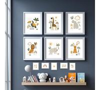 Générique Pack Décoratif Safari, 6 Affiches A4 et 5 Mini Posters 10x15 cm, Papier Premium 230g, Décoration Chambre Enfant 2-6 Ans, Thème Animaux Savane (Sans Cadre)