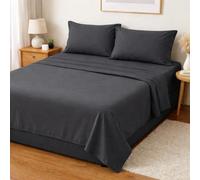 Générique Pack Ensemble de Parure de draps 4 Pieces Unie pour Un lit 2 Personnes 100% Coton 57 Fils /1 Drap Plat / 1 Drap Housse au Choix / 2 taies d oreillers 50 X 70 cm (Gris foncé) (160 X 200 CM)