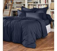 Générique Pack Linge de Lit 4 Pièces - Couette Blanche 220x240 (450g) + Housse de Couette + 2 Taies 65x65 cm - 100% Coton 57 Fils - Plusieurs Coloris au Choix Premium Qualite (Bleu Marine)