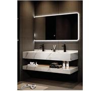 Générique Pack Meuble Double Vasque 120cm Blanc Effet marbre en Ceramique avec Miroir LED 120 cm