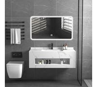 Générique Pack Meuble Simple Vasque Design LED 100cm Blanc Effet marbre en Ceramique + Miroir LED 100 cm (100)