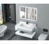 Générique Pack Meuble Simple Vasque Design LED 80cm Blanc Effet marbre en Ceramique + Miroir LED 80 cm (80CM)