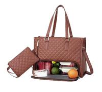 Générique Packuum 3 in 1 Tote Bag, 2 in 1 Tote Bag Lunch Bag Combo, Work Totes Bags with Lunch Compartment, for Office, Travel (Brown)