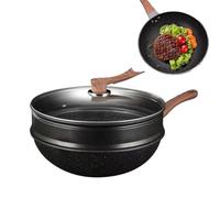 Générique Padella Antiaderente - 32cm Batteria da Cucina in Pietra e Vetro | Padella Multifunzione per Omelette Bistecche e Pesce, Resistente al Calore, Facile da Pulire per Casa