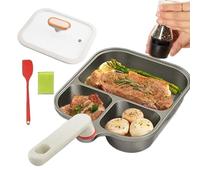 Générique Padella Uova Antiaderente - 3 Scomparti Multiuso | Padella Rivestimento Titanio con Coperchio Spatola Silicone | Cottura Colazione Uova Pancake Omelette Cucina