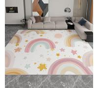 Générique Paillasson 60 x 90 cm - Pliable Tapis Soleil Rayures Colorées Bohème Style Dessin Animé Fin et Lavable Tapis Beige Crème Antidérapant pour Porte d'entrée, entrée, Patio, Couloir, Chambre