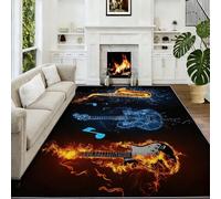 Générique Paillasson Entrée Intérieur et Extérieur 60 x 90 cm - Tapis d'Entrée Lavable et Antidérapant Art Abstrait pour Cuisine, Couloir, Salle de Bain - Note De Musique Instrument Guitare