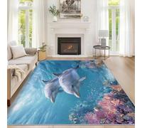 Générique Paillasson Interieur Entree Dauphin 60 x 90 cm, Tapis Coraux sous-Marins Océan Antidérapant Lavable Poil Ras, Moquette Chambre Cuisine, Décoration Intérieure QAZ51