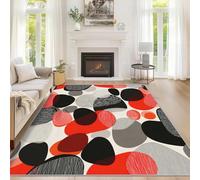Générique Paillasson Interieur Entree Géométrie Abstraite 50x80 cm, Tapis Cercles Noir Rouge Antidérapant Lavable Poil Ras, Moquette Chambre Cuisine, Décoration Intérieure QAZ89