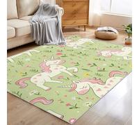 Générique Paillasson Interieur Entree Licorne Dessin Animé 50 x 80 cm, Tapis Licorne Fleurie Filles Antidérapant Lavable Poil Ras, Moquette Chambre Cuisine, Décoration Intérieure QAZ55
