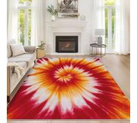 Générique Paillasson Interieur Entree Tie Dye Rouge 60x90 cm, Tapis Tie Dye Orange Bohème Hippie Antidérapant Lavable Poil Ras, Moquette Chambre Cuisine, Décoration Intérieure QAZ52