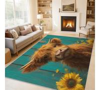 Générique Paillasson Interieur Entree Vache des Highlands 60x90 cm, Tapis Animaux de Ferme Bois Vert Antidérapant Lavable Poil Ras, Moquette Chambre Cuisine, Décoration Intérieure QAZ48
