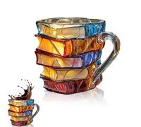 Générique Painted Book Mug, Book Coffee Cup Stained Glass, Handmade Glass 3d Stacked Books Coffee Mug, for Books Lovers, Readers, Writers, Librarians (Style A)