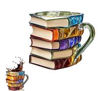 Générique Painted Book Mug, Book Coffee Cup Stained Glass, Handmade Glass 3d Stacked Books Coffee Mug, for Books Lovers, Readers, Writers, Librarians (Style B)