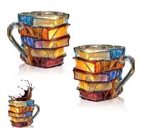 Générique Painted Book Mug, Book Coffee Cup Stained Glass, Handmade Glass 3d Stacked Books Coffee Mug, for Books Lovers, Readers, Writers, Librarians (2Pcs*A)