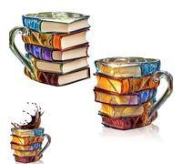 Générique Painted Book Mug, Book Coffee Cup Stained Glass, Handmade Glass 3d Stacked Books Coffee Mug, for Books Lovers, Readers, Writers, Librarians (Style A+B)