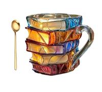 Générique Painted Book Mug, Handmade Colored Glass Book Coffee Mug, Novelty 3d PaintedLetters Coffee Cup for Letter Lovers Readers Librarians Writers (1pcs)