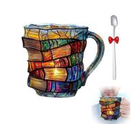 Générique Painted Book Mug,Mugs pour amoureux des livres,Tasse à café amusante pour lire,3d charmants motifs sur le thème des livres pour les enseignants et les amoureux de la littérature (B)