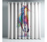 Générique Paire de Rideaux Cheval Multicolore majestueux | Rideaux à Oeillets avec Isolation Thermique - Paysage majestueux, Nature Sauvage indomptable pour Salon Bureau Mur d Accent