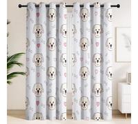 Générique Paire de Rideaux Chiot et Os en Cœur | Rideaux à Oeillets avec Isolation Thermique et Phonique - Style Pastel, Cartoon, Chaleureux, Doux pour Amoureux des Animaux, Chambre Enfant