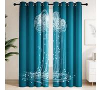 Générique Paire de Rideaux Nuages Dessinés Main Pluie | Rideaux à Oeillets avec Isolation Thermique et Phonique - Style Futuriste Digital Minimaliste pour Salle multimédia, Bureau, Salle Gaming
