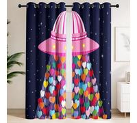 Générique Paire de Rideaux OVNI Roses, Cœurs | Rideaux à Oeillets avec Isolation Thermique et Phonique - Style Dessin animé Romantique, Tendance pour Chambre d'enfant, Chambre de Fille